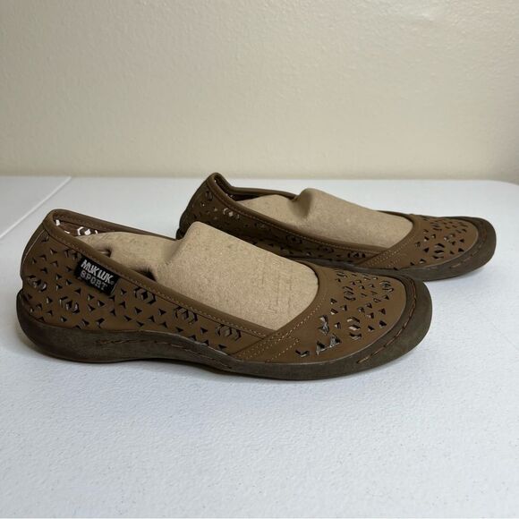 Muk Luk Sport Sandy Light Brown Cut Out Details Flat Loafer Moccasin Women 8 EVA - Picture 5 of 16